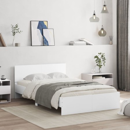 Estructura de cama con cabecero y luces LED blanco 135x190 cm