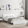 Estructura de cama con cabecero y luces LED blanco 135x190 cm