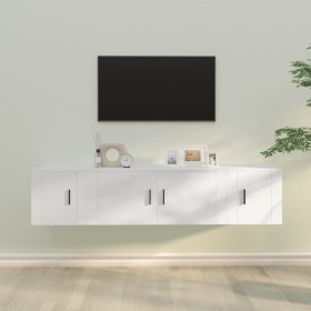 Set de muebles de TV 3 piezas madera contrachapada blanco