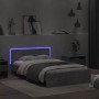 Estructura de cama cabecero y luces LED gris hormigón 135x190cm