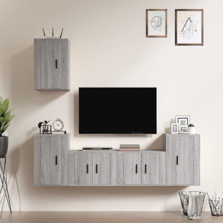 TV-Möbelset 5-teilig Sonoma graues Sperrholz von vidaXL, TV-Möbel - Ref: Foro24-3188572, Preis: 198,11 €, Rabatt: %