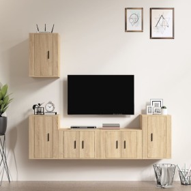 Set de muebles para TV 5 pzas madera contrachapada roble Sonoma