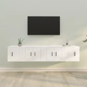 TV-Möbelset 4-teilig aus glänzend weißem Sperrholz von vidaXL, TV-Möbel - Ref: Foro24-3188432, Preis: 135,92 €, Rabatt: %