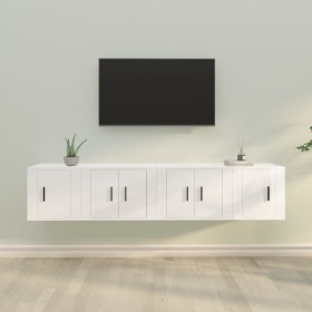 TV-Möbelset 4-teilig aus glänzend weißem Sperrholz von vidaXL, TV-Möbel - Ref: Foro24-3188432, Preis: 132,56 €, Rabatt: %