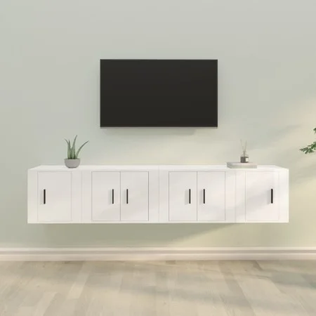 TV furniture set 4 pieces glossy white plywood by vidaXL, TV Furniture - Ref: Foro24-3188432, Price: 135,92 €, Discount: %