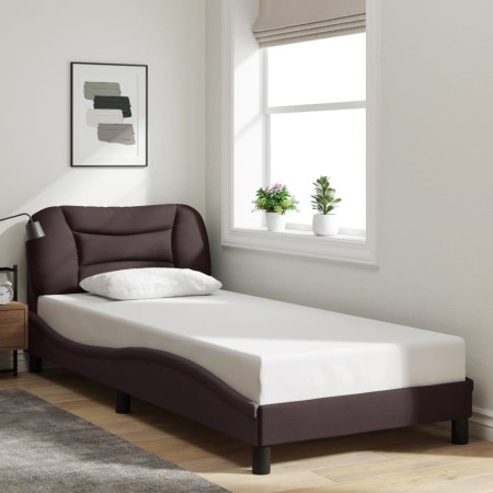 Estructura de cama sin colchón tela marrón oscuro 90x190 cm