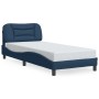 Estructura de cama sin colchón tela azul 90x190 cm