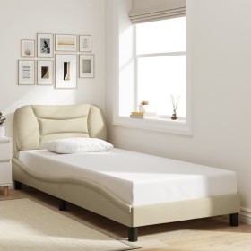 Estructura de cama sin colchón tela crema 90x200 cm