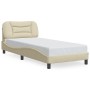 Estructura de cama sin colchón tela crema 90x200 cm