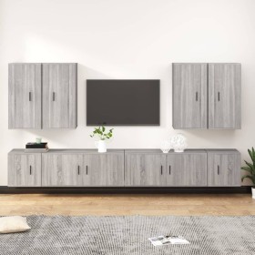 Set de muebles para TV 8 pzas madera contrachapada gris Sonoma
