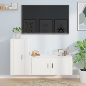 Set de muebles de TV 2 piezas madera contrachapada blanco