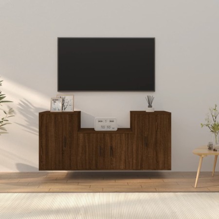 TV-Möbelset 3-teilig, braunes Eichensperrholz von vidaXL, TV-Möbel - Ref: Foro24-3188389, Preis: 112,74 €, Rabatt: %