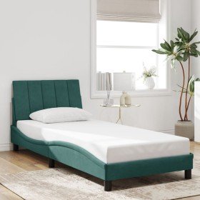 Estructura de cama sin colchón terciopelo verde oscuro 90x190cm Estructura de cama sin colchón terciopelo verde oscuro 90x190cm
