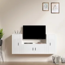 TV furniture set 3 pieces glossy white plywood by vidaXL, TV Furniture - Ref: Foro24-3188536, Price: 177,54 €, Discount: %