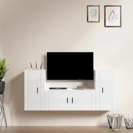 TV-Möbelset 3-teilig aus glänzend weißem Sperrholz von vidaXL, TV-Möbel - Ref: Foro24-3188536, Preis: 177,54 €, Rabatt: %