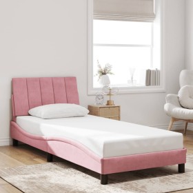 Estructura de cama sin colchón terciopelo rosa 90x190 cm