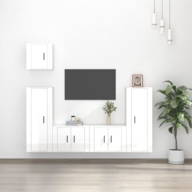 TV furniture set 5 pieces glossy white plywood by vidaXL, TV Furniture - Ref: Foro24-3188784, Price: 223,47 €, Discount: %