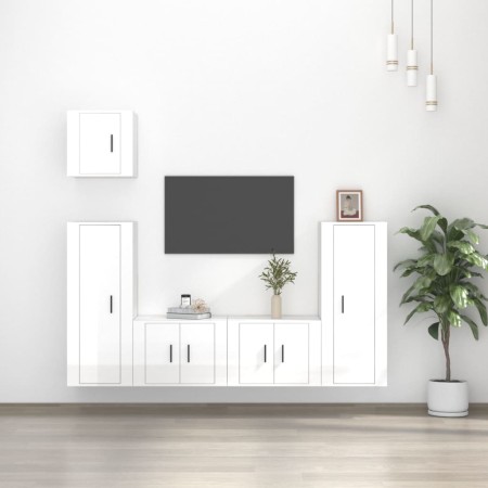 TV-Möbelset 5-teilig aus glänzend weißem Sperrholz von vidaXL, TV-Möbel - Ref: Foro24-3188784, Preis: 223,47 €, Rabatt: %