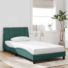 Estructura cama sin colchón terciopelo verde oscuro 100x200 cm