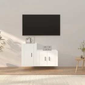 2-piece white plywood TV furniture set by vidaXL, TV Furniture - Ref: Foro24-3188390, Price: 75,87 €, Discount: %