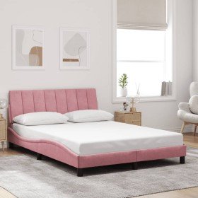 Estructura de cama sin colchón terciopelo rosa 140x190 cm Estructura de cama sin colchón terciopelo rosa 140x190 cm