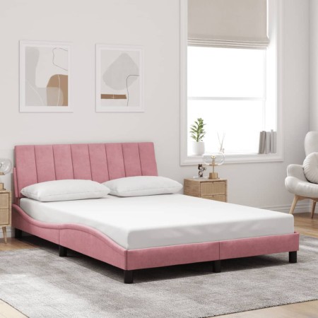 Estructura de cama sin colchón terciopelo rosa 140x190 cm