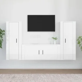 TV-Möbelset 3-teilig aus glänzend weißem Sperrholz von vidaXL, TV-Möbel - Ref: Foro24-3188760, Preis: 194,13 €, Rabatt: %