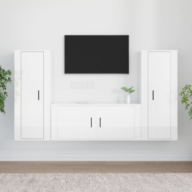 TV-Möbelset 3-teilig aus glänzend weißem Sperrholz von vidaXL, TV-Möbel - Ref: Foro24-3188760, Preis: 196,61 €, Rabatt: %