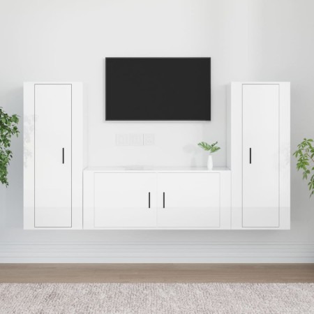 TV-Möbelset 3-teilig aus glänzend weißem Sperrholz von vidaXL, TV-Möbel - Ref: Foro24-3188760, Preis: 196,61 €, Rabatt: %
