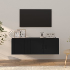 Set de muebles para TV 2 piezas madera contrachapada negro