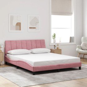 Estructura de cama sin colchón terciopelo rosa 160x200 cm Estructura de cama sin colchón terciopelo rosa 160x200 cm