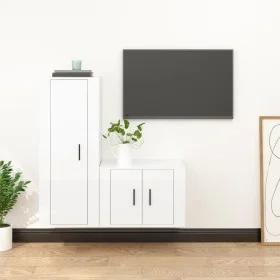 Set de muebles de TV 2 pzas madera contrachapada blanco brillo de vidaXL, Muebles TV - Ref: Foro24-3188720, Precio: 100,48 €,...