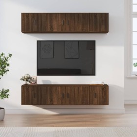 Set de muebles para TV 6 pzas madera contrachapada roble marrón
