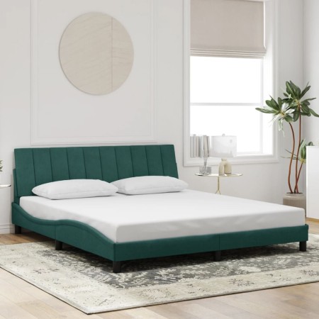 Estructura cama sin colchón terciopelo verde oscuro 180x200 cm