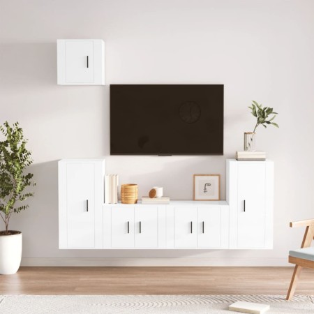 Set TV-Möbel 5 Stück Sperrholz glänzend weiß von vidaXL, TV-Möbel - Ref: Foro24-3188584, Preis: 208,77 €, Rabatt: %