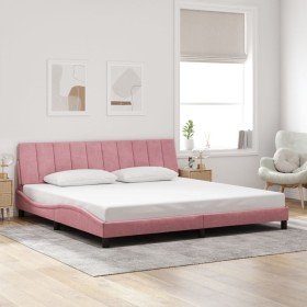 Estructura cama sin colchón terciopelo rosa 200x200 cm Estructura cama sin colchón terciopelo rosa 200x200 cm