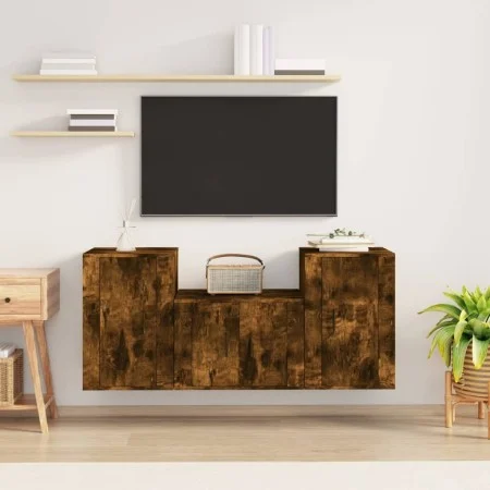 TV-Möbelset 3-teilig aus geräuchertem Eichensperrholz von vidaXL, TV-Möbel - Ref: Foro24-3188499, Preis: 107,80 €, Rabatt: %