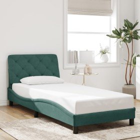 Estructura de cama sin colchón terciopelo verde oscuro 90x190cm Estructura de cama sin colchón terciopelo verde oscuro 90x190cm