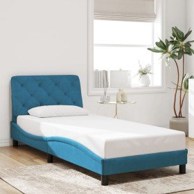 Estructura cama con cabecero terciopelo azul 90x190 cm Estructura cama con cabecero terciopelo azul 90x190 cm