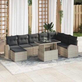 Conjunto de sofá de jardín con cojín 9 pcs Gris claro