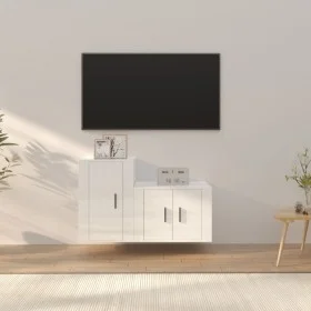 TV-Möbelset 2-teilig aus glänzend weißem Sperrholz von vidaXL, TV-Möbel - Ref: Foro24-3188392, Preis: 83,19 €, Rabatt: %