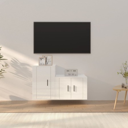TV-Möbelset 2-teilig aus glänzend weißem Sperrholz von vidaXL, TV-Möbel - Ref: Foro24-3188392, Preis: 84,48 €, Rabatt: %