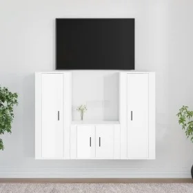 TV-Möbelset 3-teilig aus glänzend weißem Sperrholz von vidaXL, TV-Möbel - Ref: Foro24-3188744, Preis: 160,63 €, Rabatt: %
