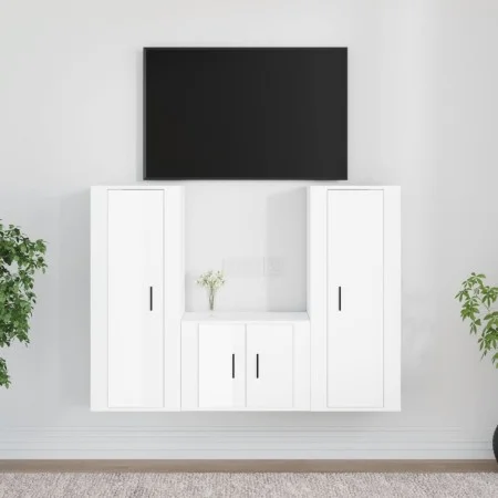 TV-Möbelset 3-teilig aus glänzend weißem Sperrholz von vidaXL, TV-Möbel - Ref: Foro24-3188744, Preis: 160,63 €, Rabatt: %
