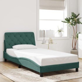 Estructura cama sin colchón terciopelo verde oscuro 100x200 cm Estructura cama sin colchón terciopelo verde oscuro 100x200 cm