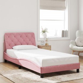 Estructura de cama sin colchón terciopelo rosa 100x200 cm Estructura de cama sin colchón terciopelo rosa 100x200 cm