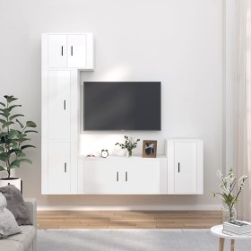 TV-Möbelset 5-teilig aus glänzend weißem Sperrholz von vidaXL, TV-Möbel - Ref: Foro24-3188624, Preis: 243,94 €, Rabatt: %