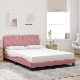 Estructura de cama sin colchón terciopelo rosa 140x190 cm Estructura de cama sin colchón terciopelo rosa 140x190 cm