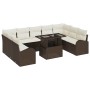 Conjunto de sofá de jardín con cojín 10 pcs Marrón y crema