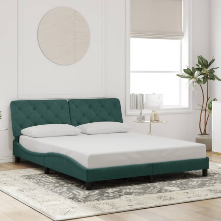 Estructura cama sin colchón terciopelo verde oscuro 160x200 cm